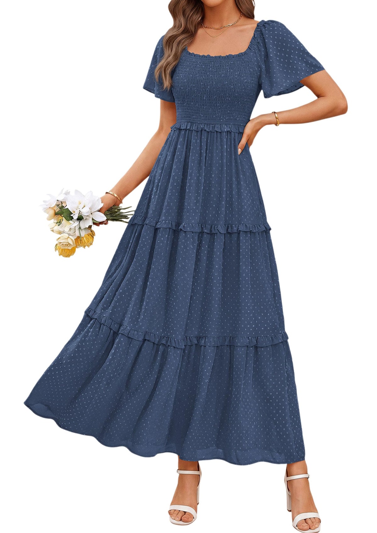 PRETTYGARDEN Womens Summer Dresses Boho Maxi Swiss Dot Dress