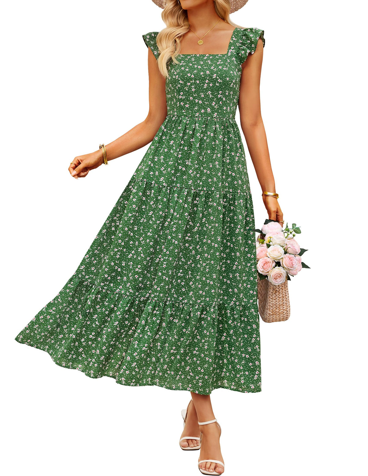 ZESICA Women's Summer Boho Floral Wedding Guest Midi Dresses