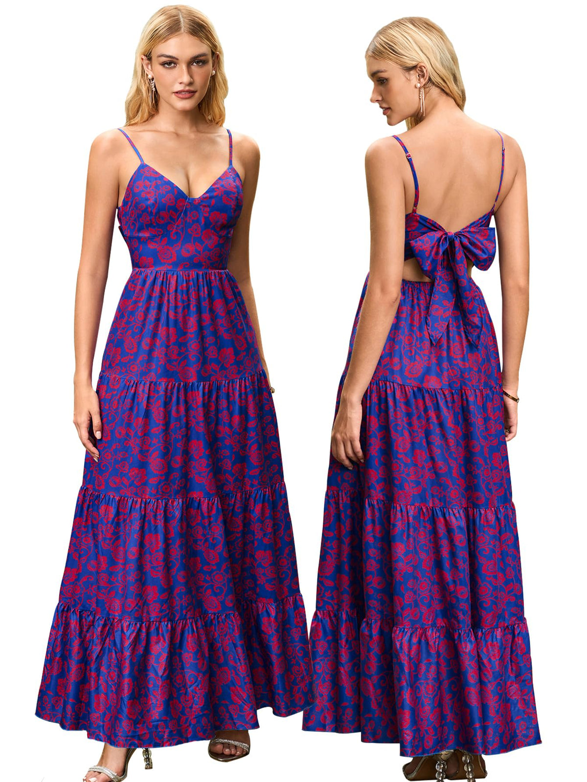 HTZMO Women Summer Floral Maxi Sundress Boho Beach Long Dress