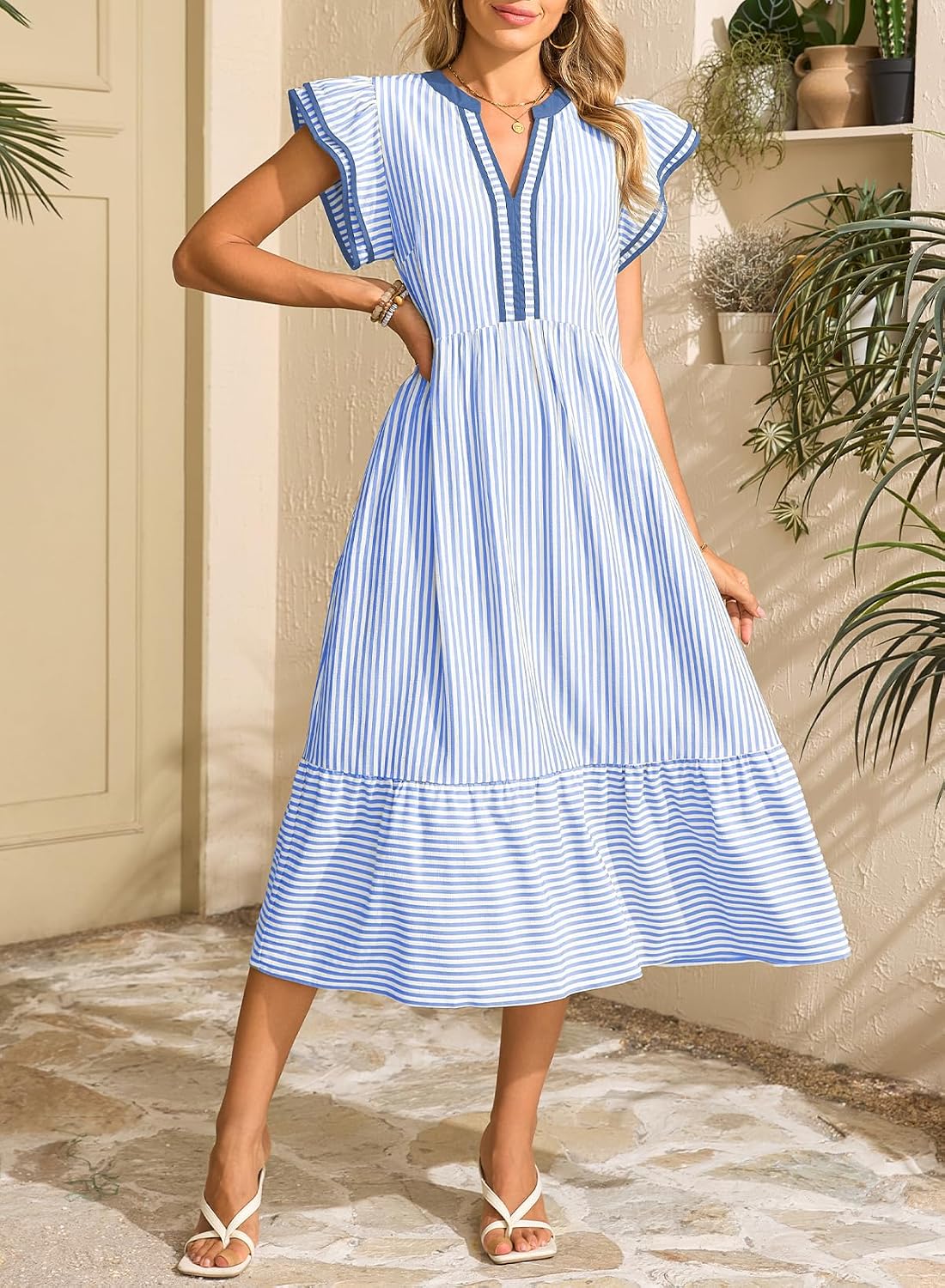 Dokotoo Womens Dresses 2026 V-Neck Cap Sleeve Empire Waist Dress