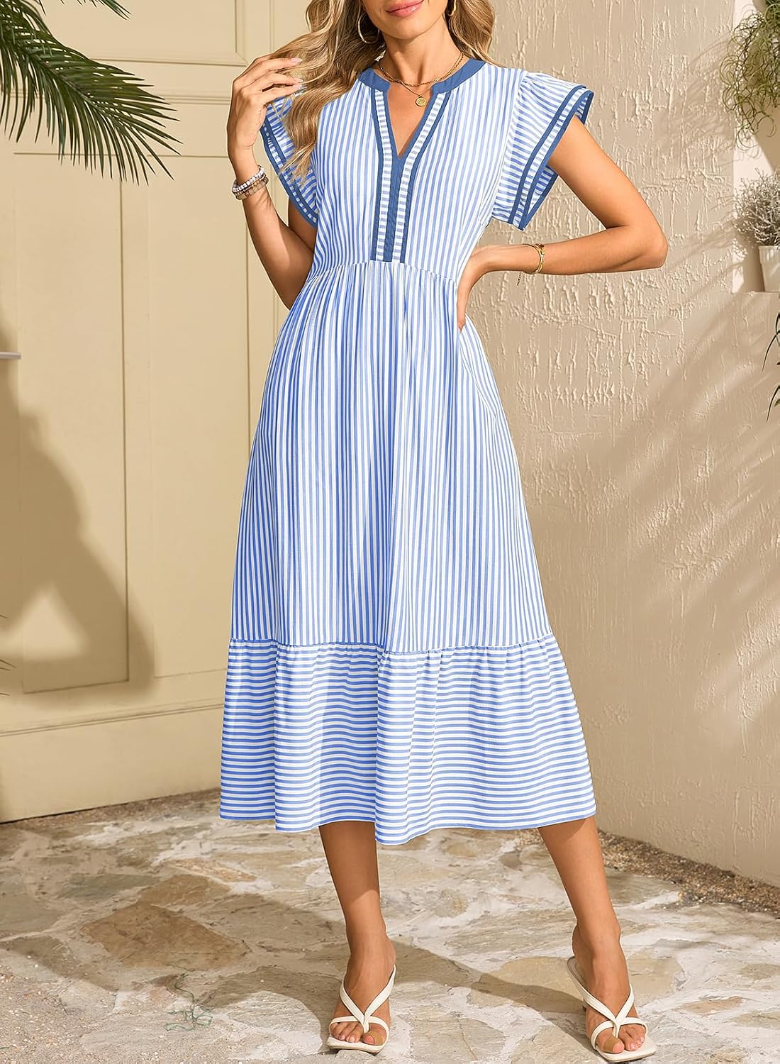 Dokotoo Womens Dresses 2026 V-Neck Cap Sleeve Empire Waist Dress