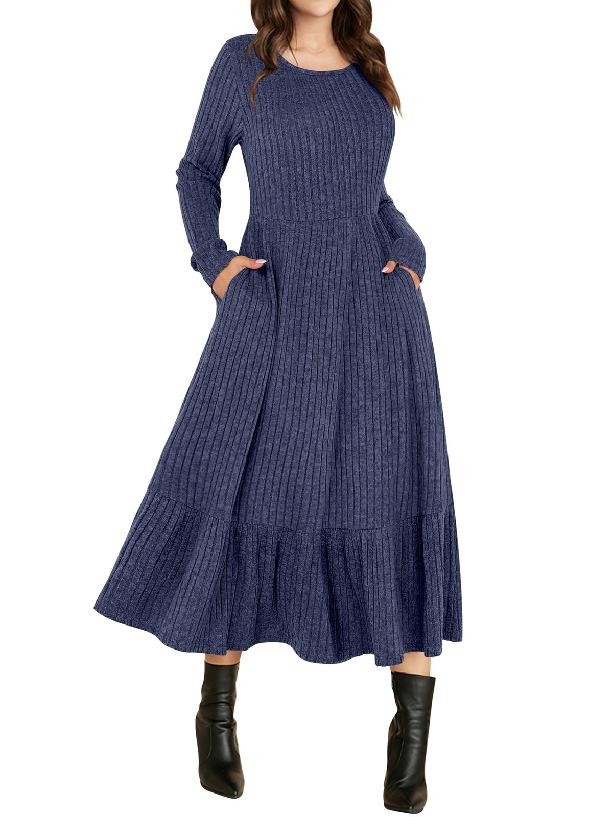ANRABESS Womens Fall Long Sleeve Midi Dress