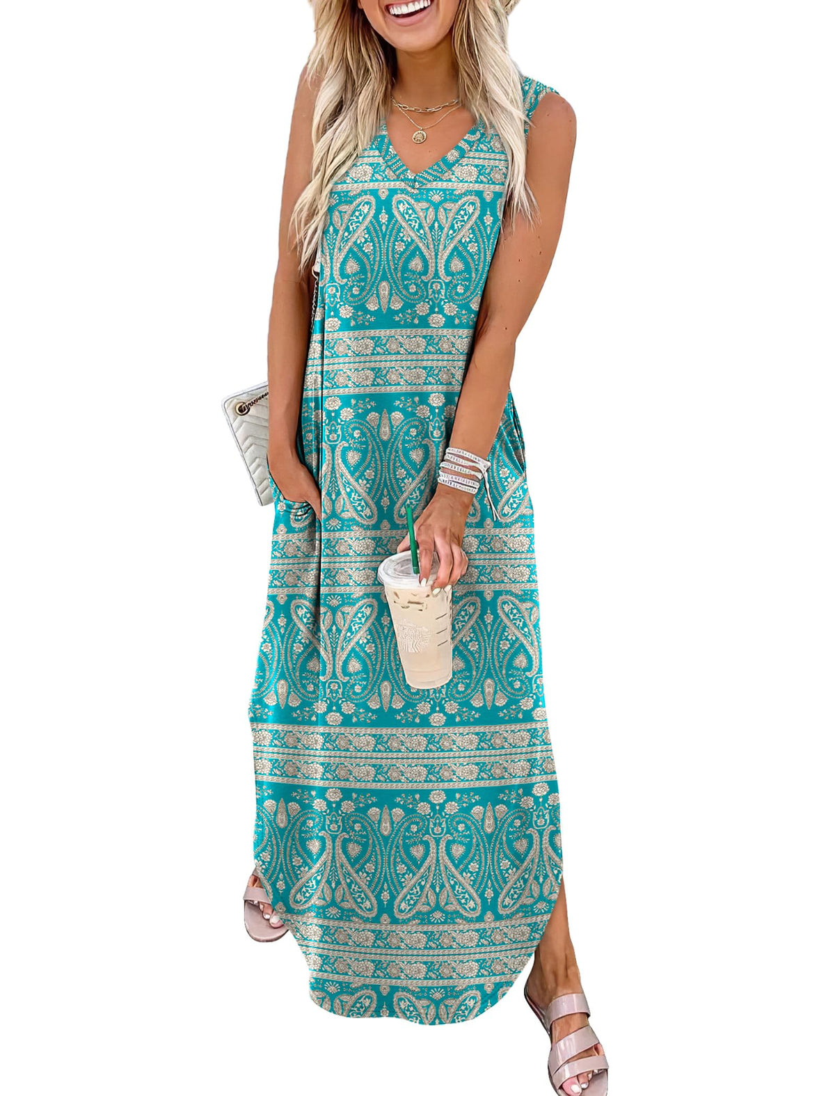 Sampeel Summer Dresses Maxi Dress Vacation Beach Sundresses 2025 with Pockets