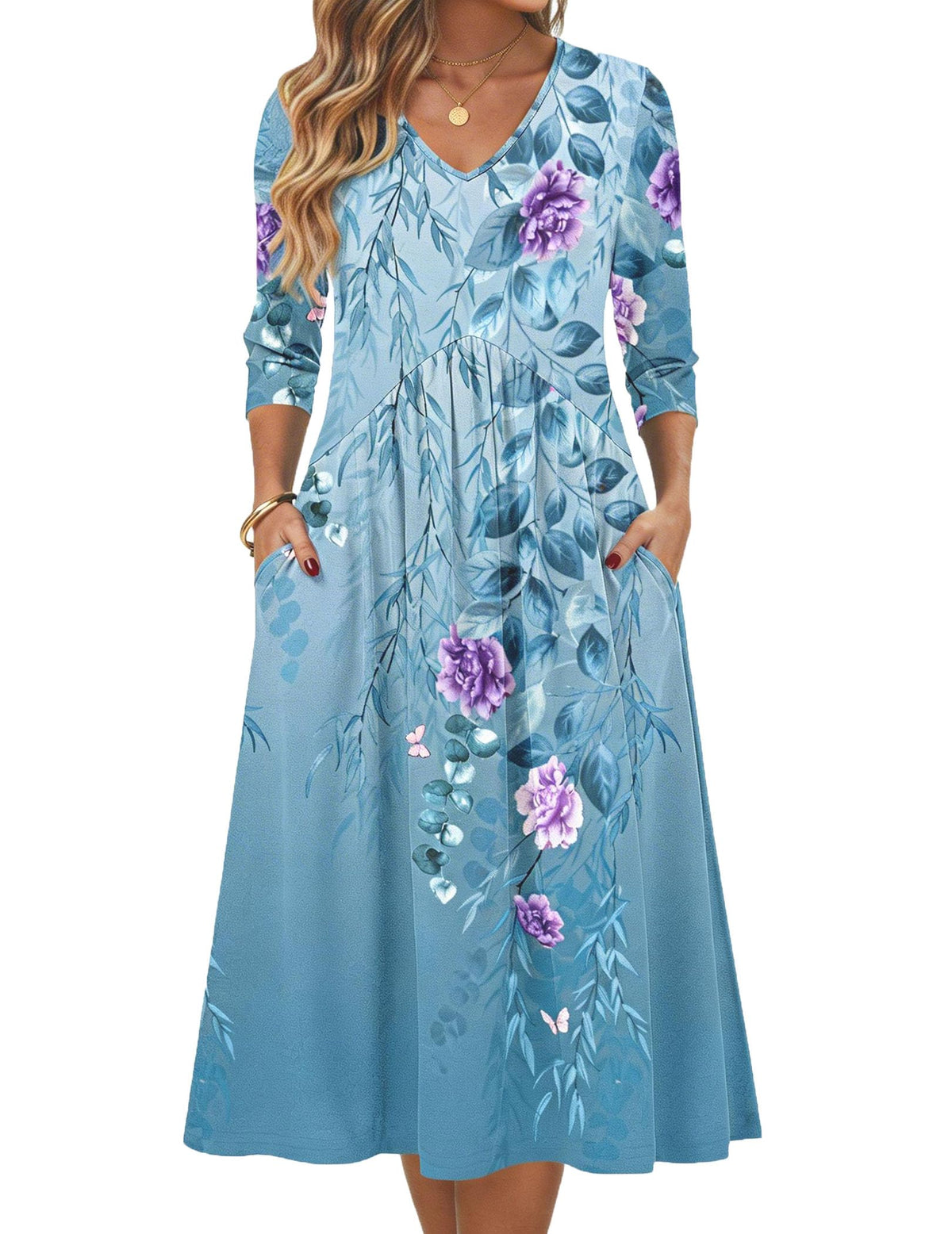 Zeagoo Summer Dresses for Women 2026 3/4 Sleeve Casual Midi Tshirt Dresses