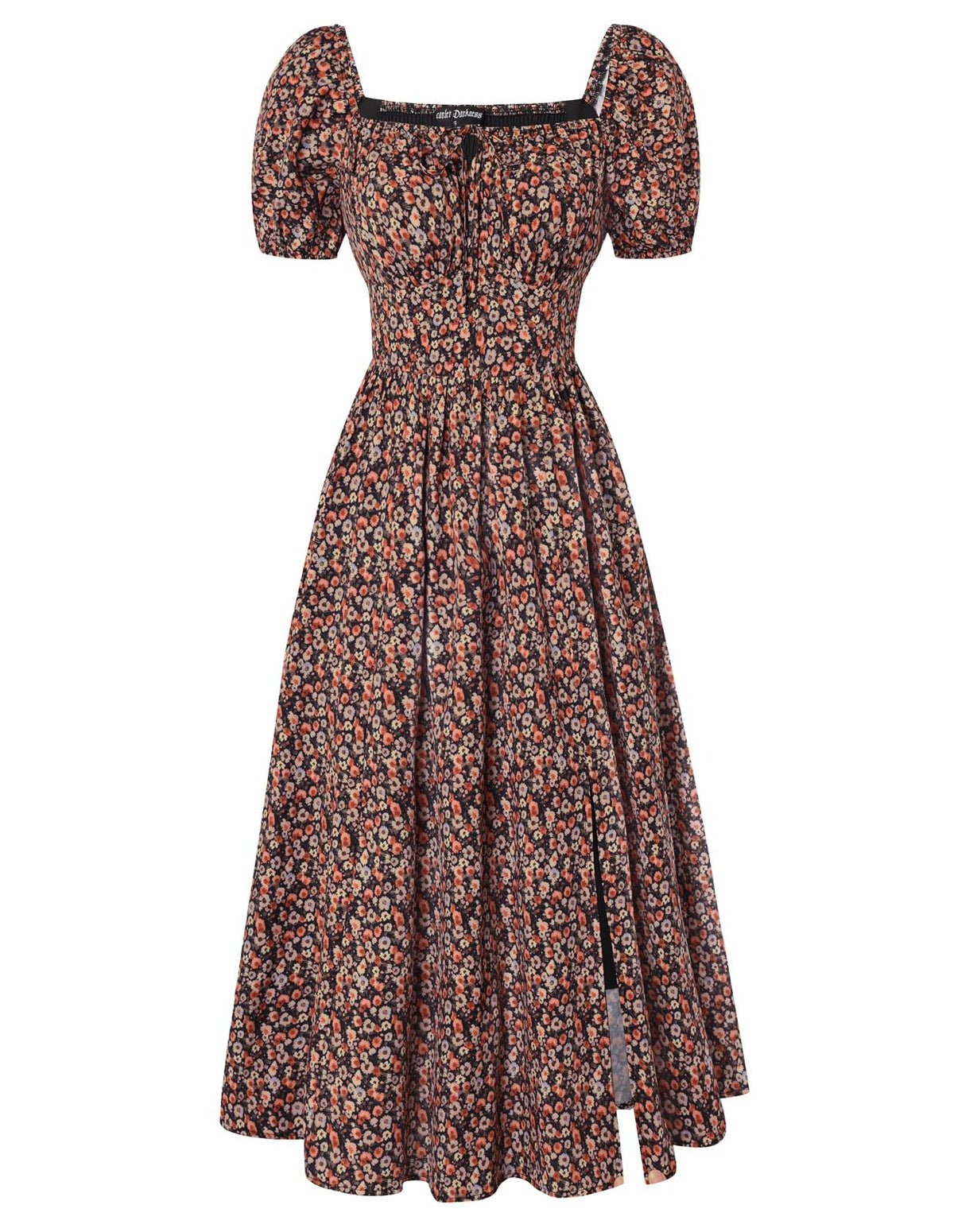 Scarlet Darkness Summer Spring Split Floral Corset Midi Dress with Pockets