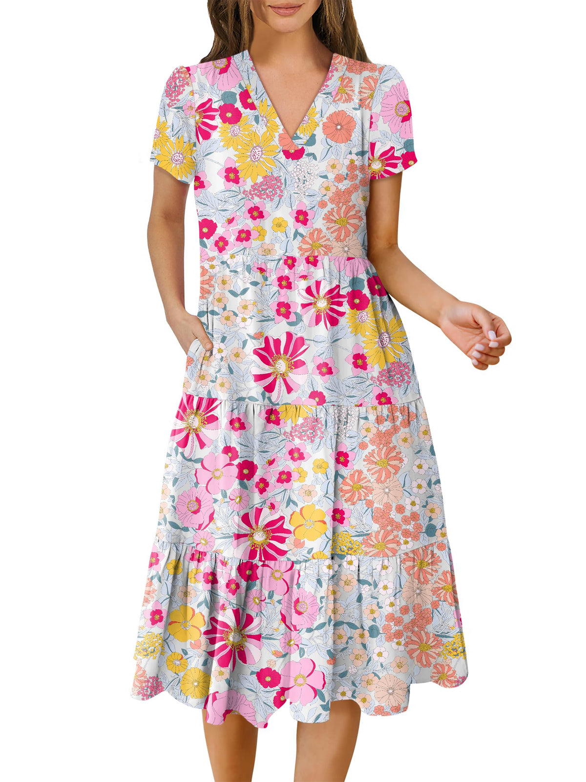 ANRABESS Womens Summer Casual Dresses Short Sleeve Boho Midi Dress