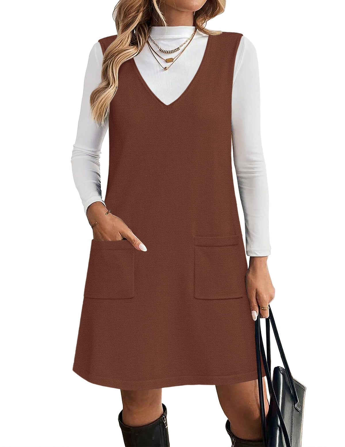 Zeagoo Women's Sweater Vest Dresses for Women 2026 V Neck Sleeveless Knit Pullover Sweater with Pockets Fall Winter Outfits