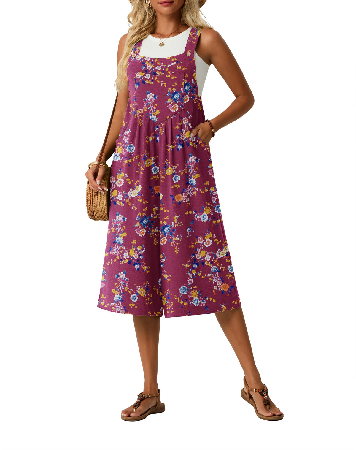 Lepunuo Womens Summer Capri Wide Leg Pants Rompers Boho Loose Fit