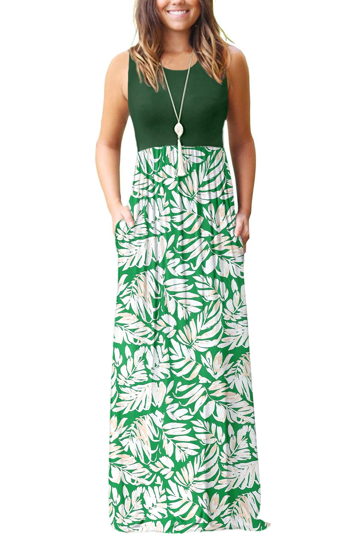 AUSELILY Women's Summer Sleeveless Loose Plain Casual Long Maxi Dresses