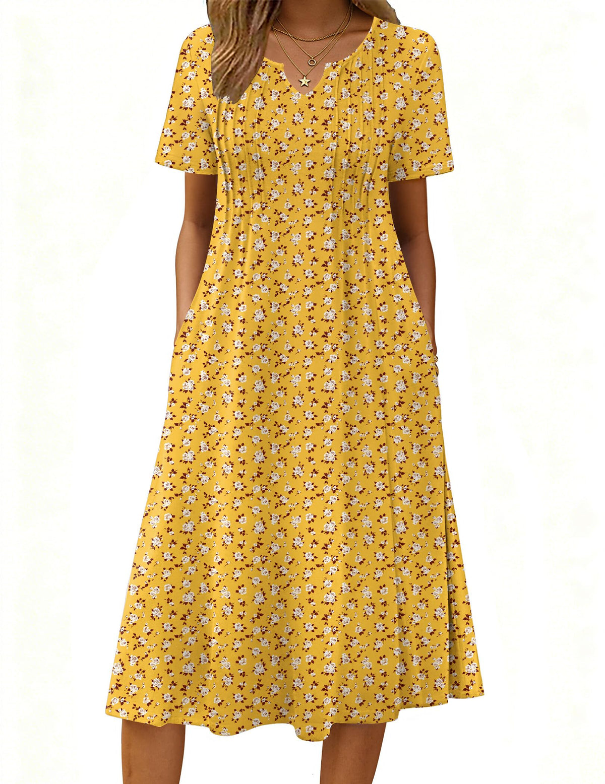Zeagoo Summer Dresses for Women 2026 Casual Short Sleeve Aline Midi Dress with Pocket Flowy Pleated Tshirt Beach Sundress