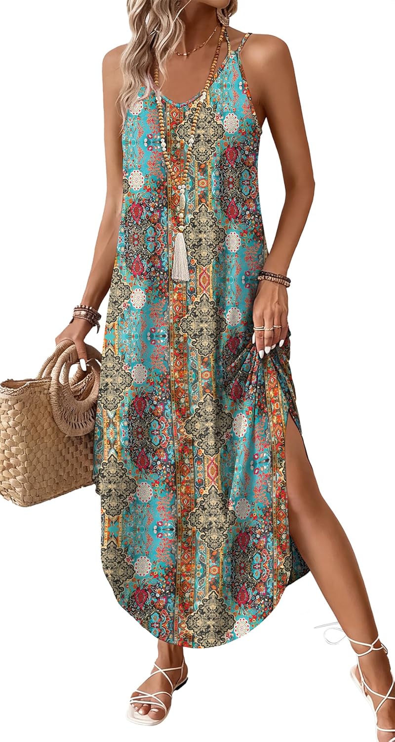 WIHOLL Summer Dresses for Women 2026 Maxi Dress Boho Halter Dress Sundresses Beach Vacation Clothes Travel Outfits