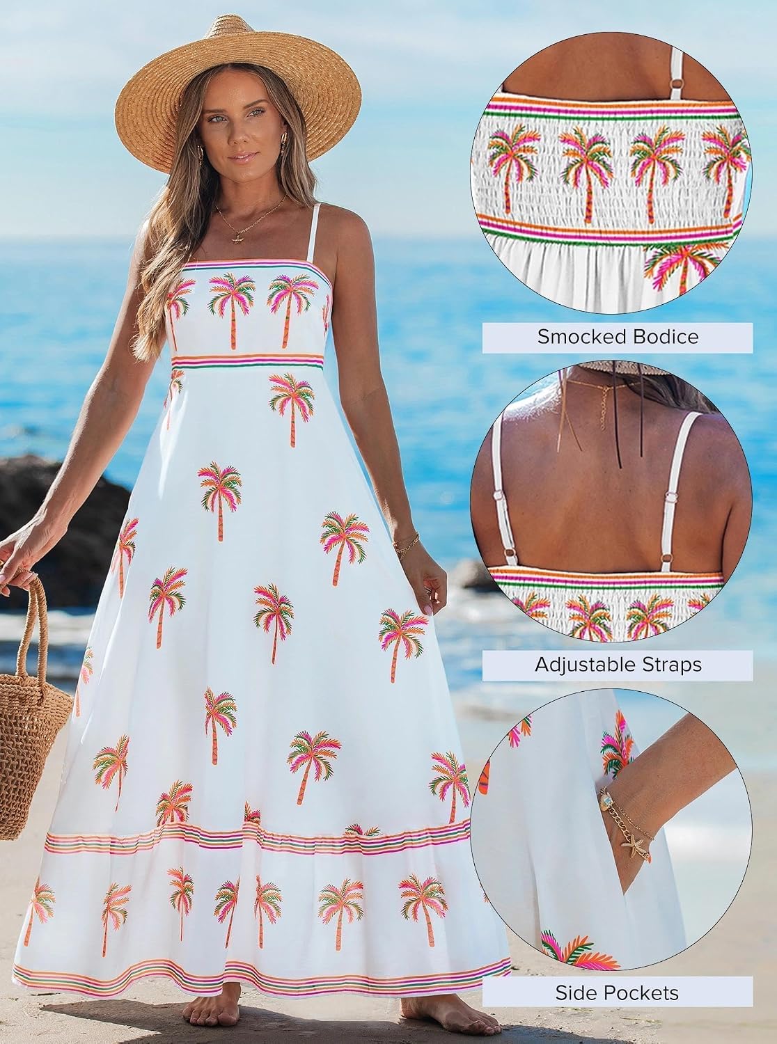 popvil Women Summer Maxi Dress 2026 Spaghetti Strap Long Beach Dress
