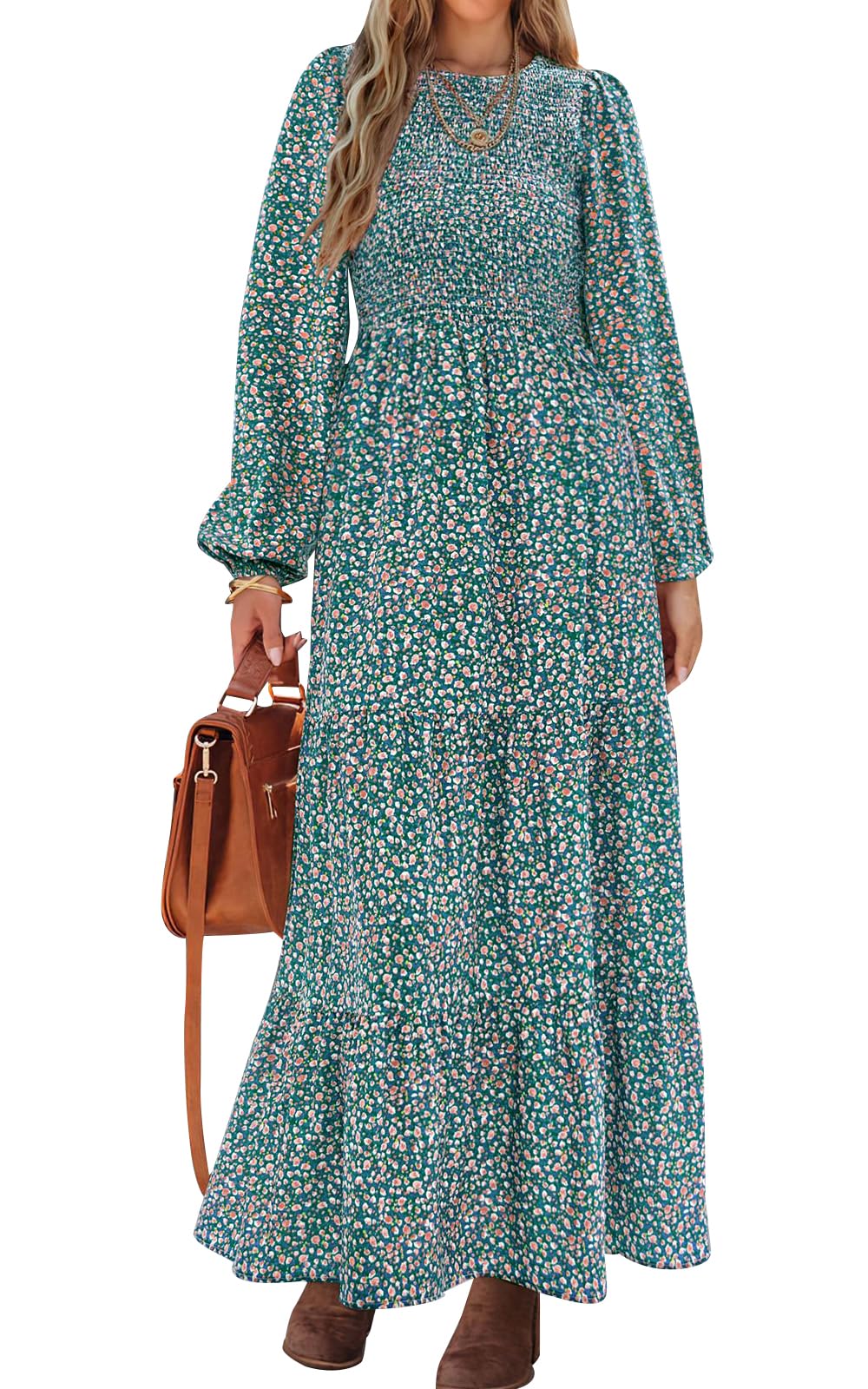 PRETTYGARDEN Long Sleeve Floral Maxi Fall Dresses for Women Trendy Outfits