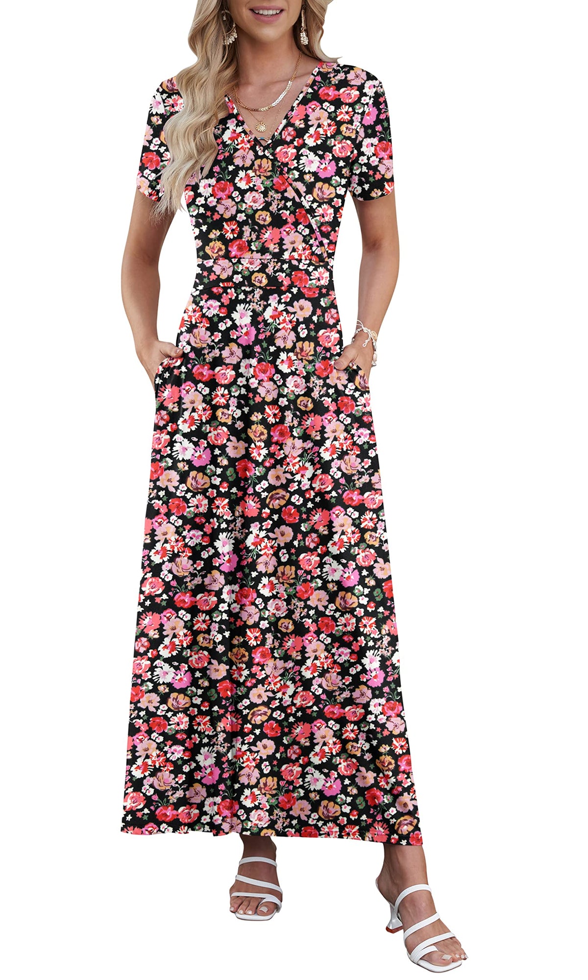AUSELILY Maxi Dresses for Women Ankle Length Floral Beach Long Flowy Dress