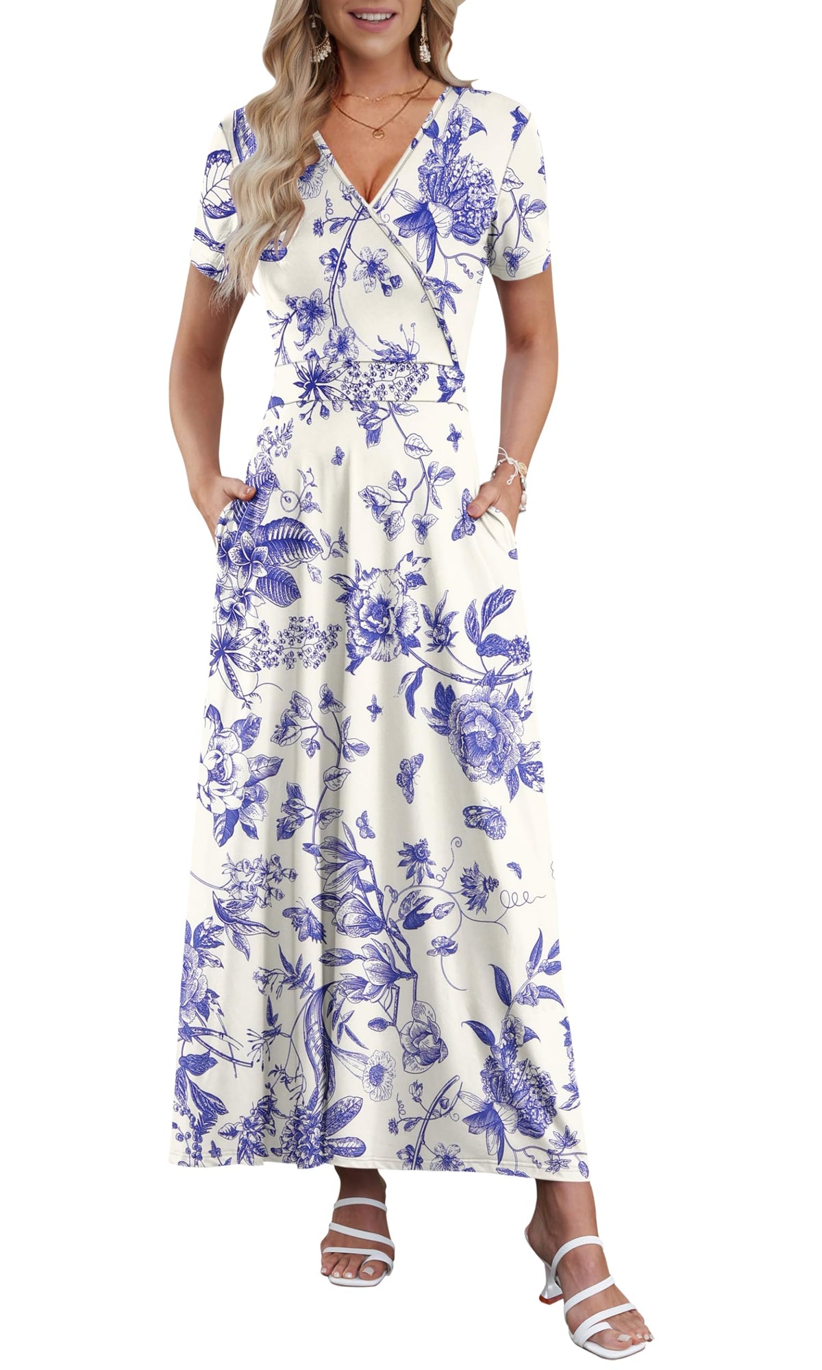 AUSELILY Maxi Dresses for Women Ankle Length Floral Beach Long Flowy Dress