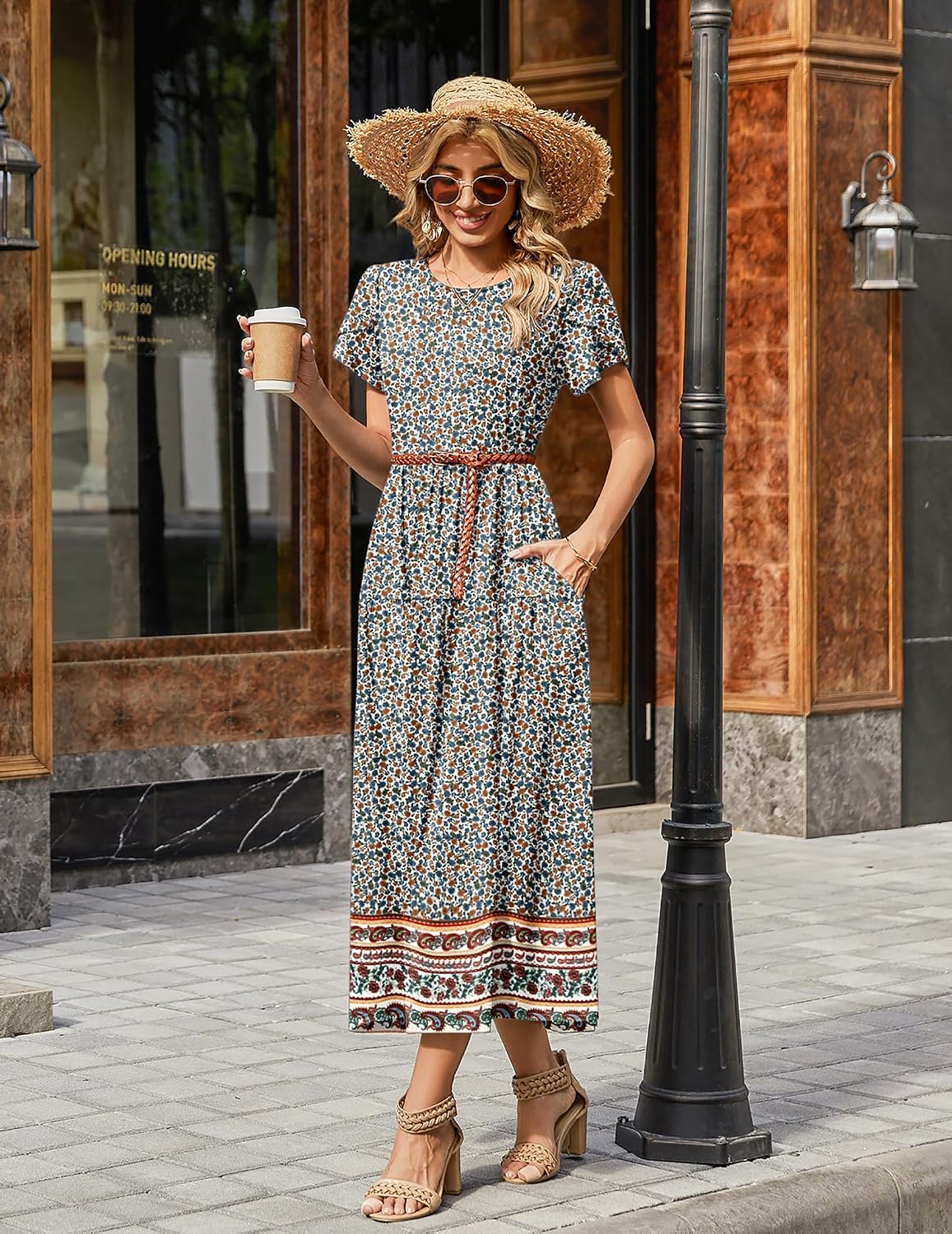 Zeagoo Summer Dresses for Women 2026 Maxi Bohemian Short Sleeve Long Dress