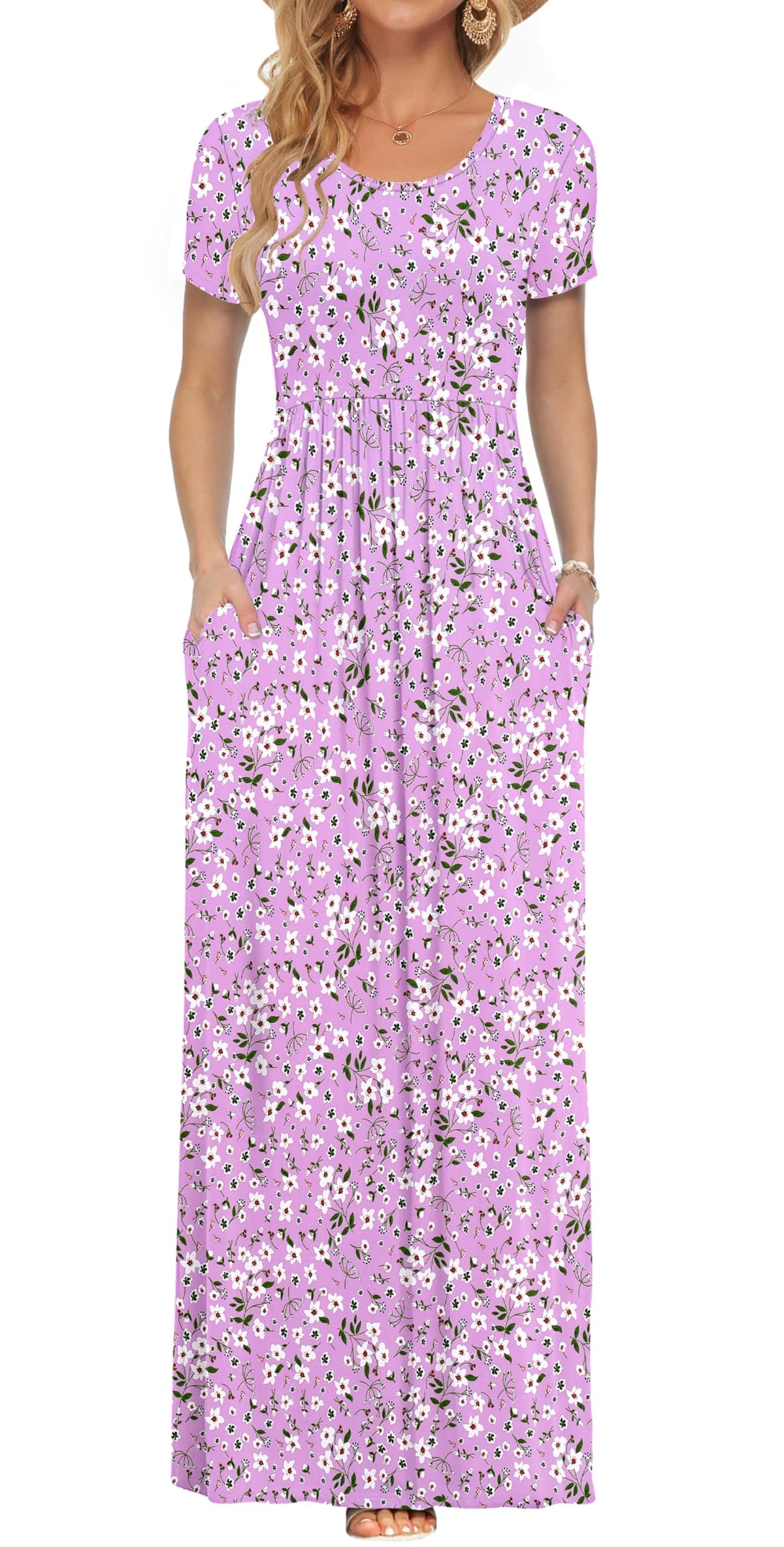 AUSELILY Women's Summer Short Sleeve Loose Plain Casual Long Maxi Dresses