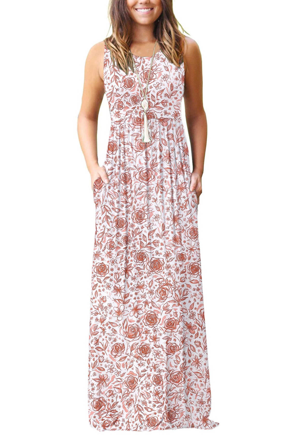 AUSELILY Women's Summer Sleeveless Loose Plain Casual Long Maxi Dresses
