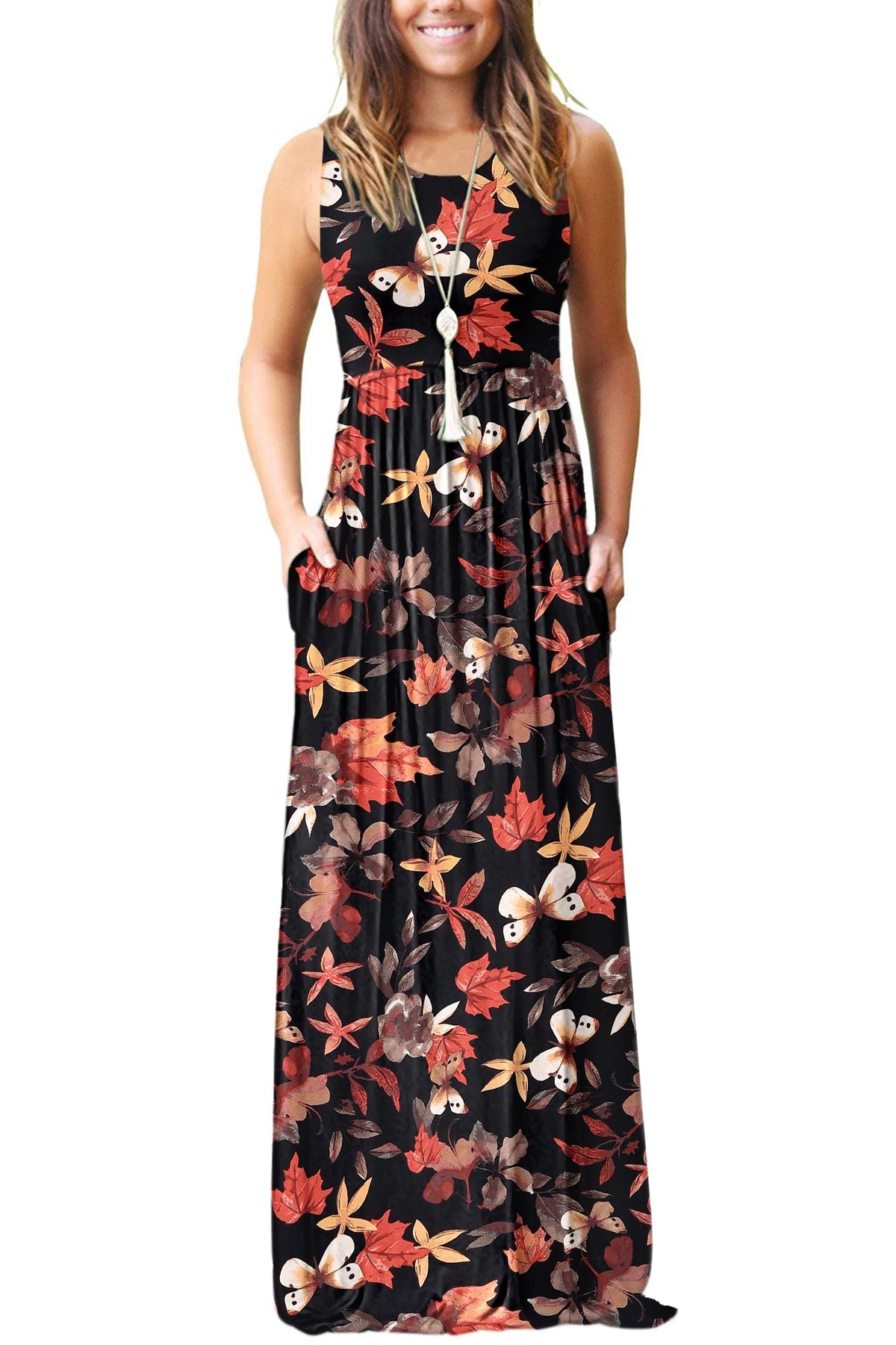 AUSELILY Women's Summer Sleeveless Loose Plain Casual Long Maxi Dresses