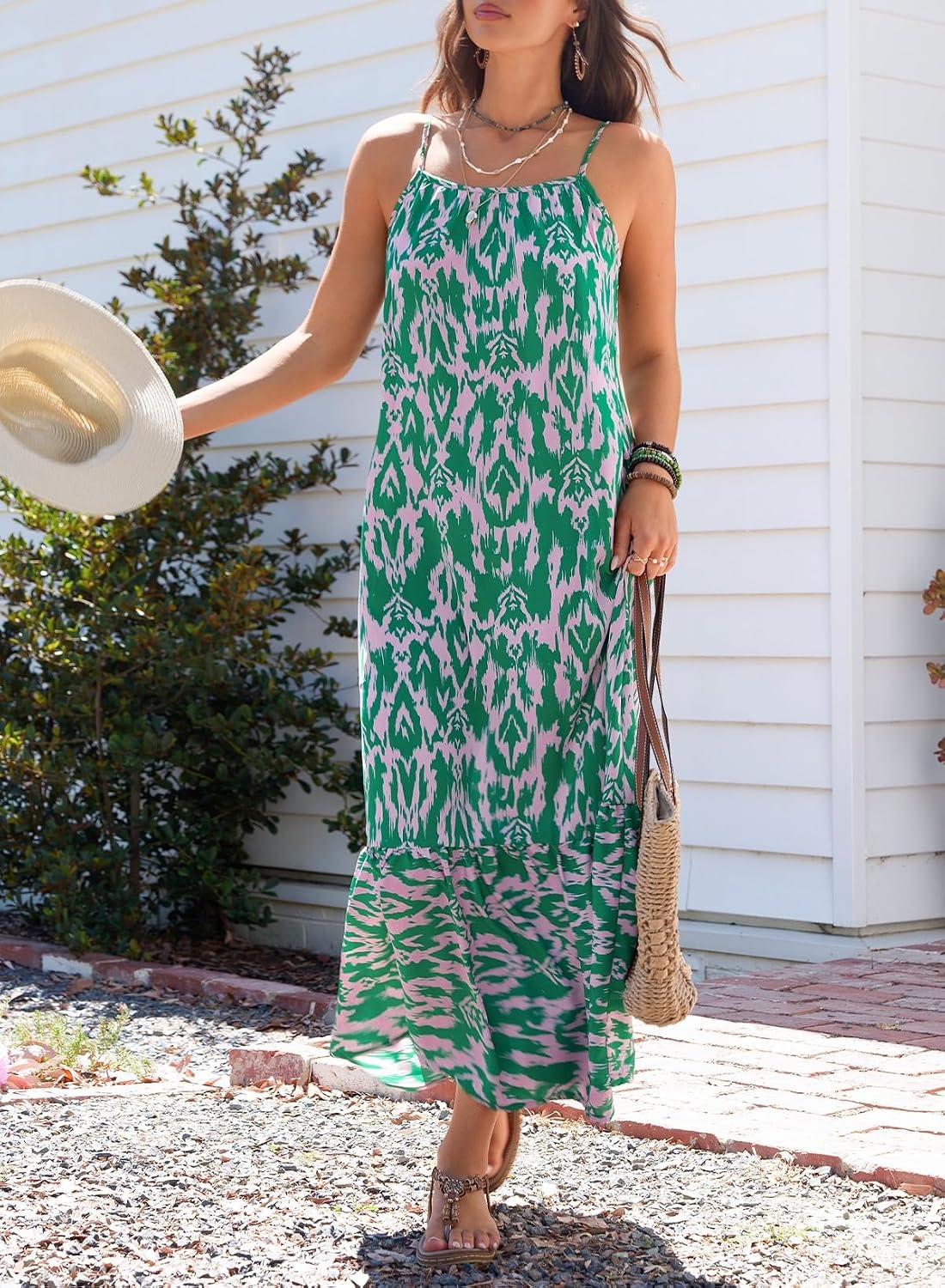 Dokotoo Women Summer Dresses Scoop Neck Ruffle Flowy Boho Maxi Dress