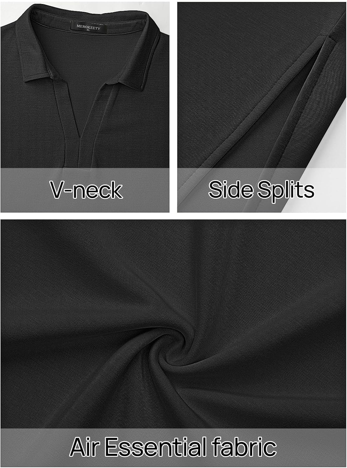 MEROKEETY Women's Summer Casual V Neck Collared T Shirt Long Maxi Dress