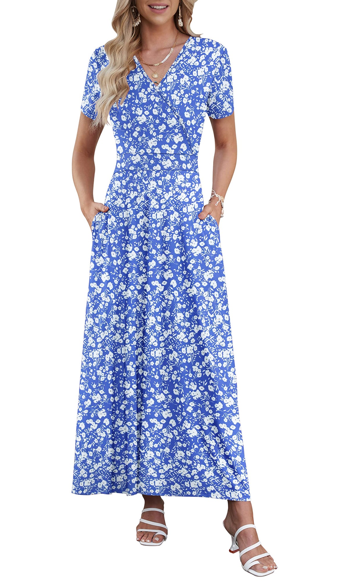 AUSELILY Maxi Dresses for Women Ankle Length Floral Beach Long Flowy Dress