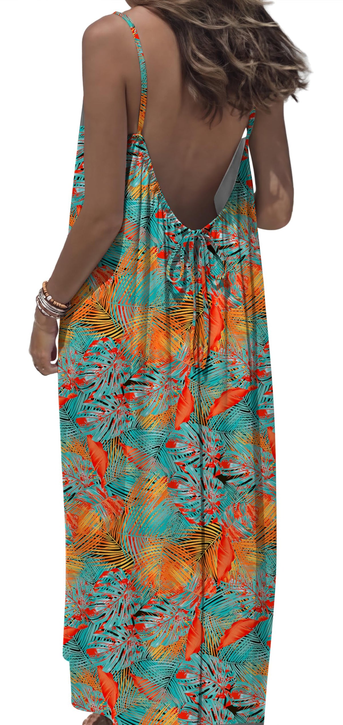 OFEEFAN Summer Dresses for Women 2026 Backless Cami Maxi Sundresses Spaghetti Strap Beach Vacation Clothes Swimsuit Coverup