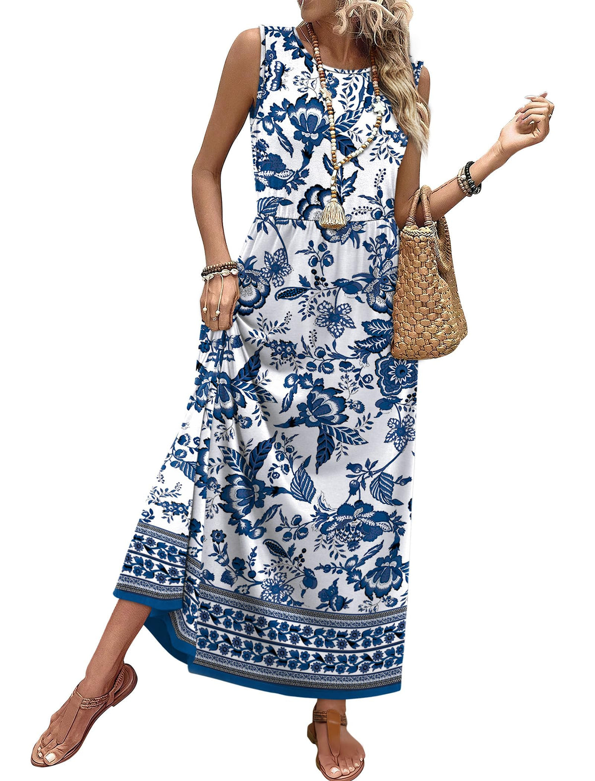 WIHOLL Summer Dresses for Women 2026 Maxi Dresses Long Flowy A Line Sleeveless Sundresses with Pockets