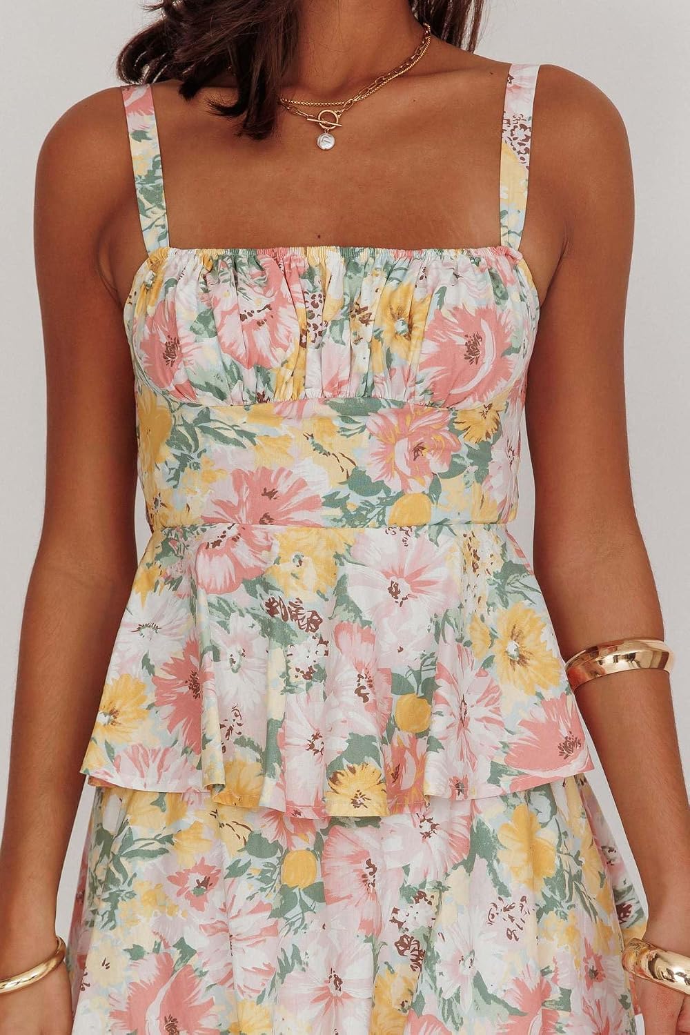 ABYOVRT Women Floral Maxi Dress Sleeveless Bow Back Tiered Boho Flowy Long Dresses Summer Fall