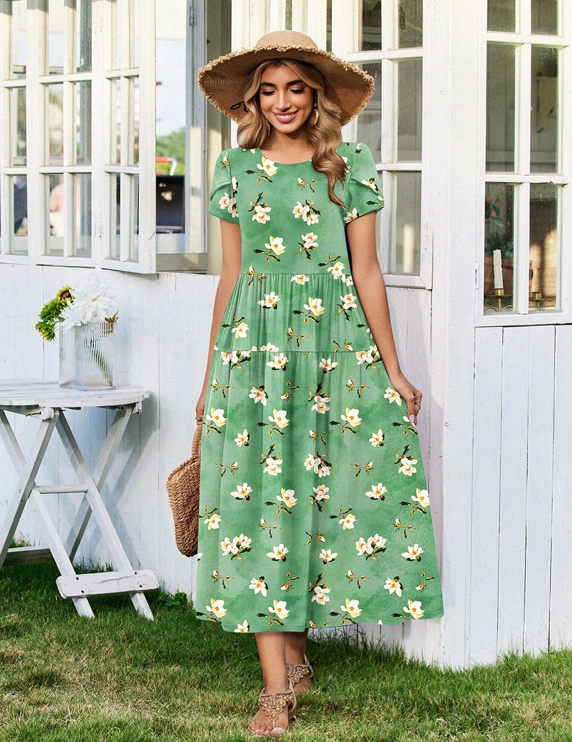 Zeagoo Summer Dresses for Women 2026 Maxi Bohemian Short Sleeve Long Dress