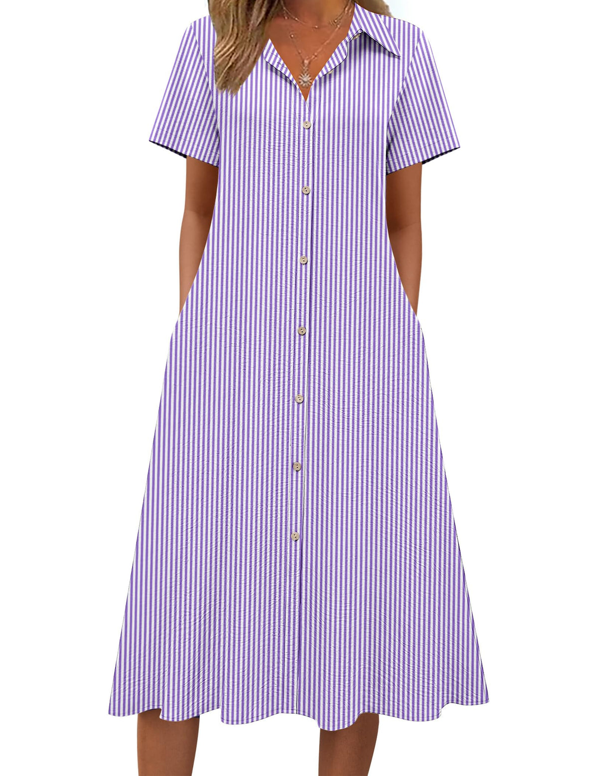 Zeagoo Summer Dresses for Women 2026 Button Down Shirt Dresses Aline Long Sundress Short Sleeve Beach Travel Cover Up