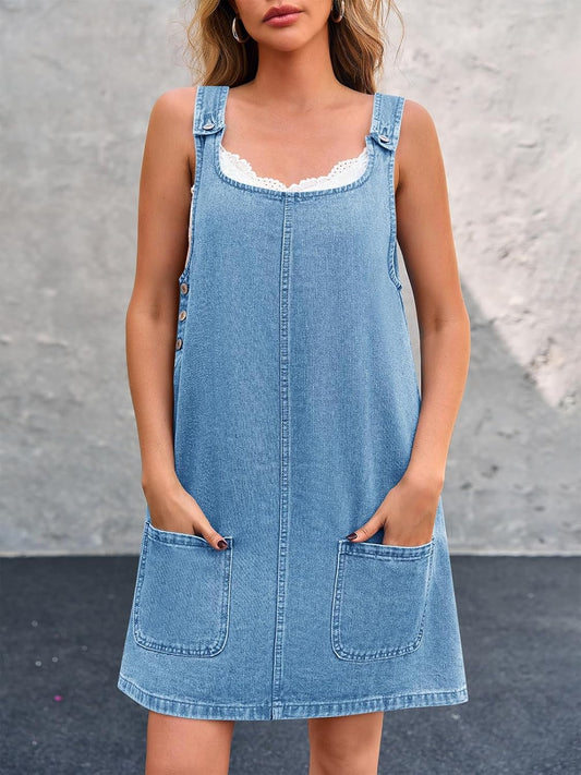 BZB Women's Sleeveless Casual Denim Dress Western Jean Overall Dress