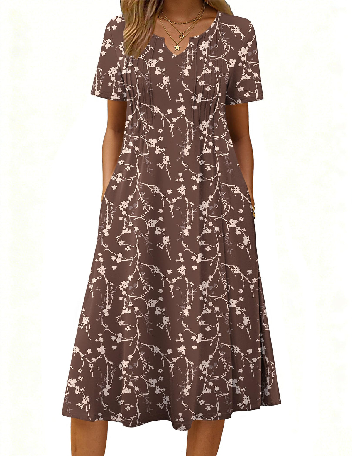 Zeagoo Summer Dresses for Women 2026 Casual Short Sleeve Aline Midi Dress with Pocket Flowy Pleated Tshirt Beach Sundress