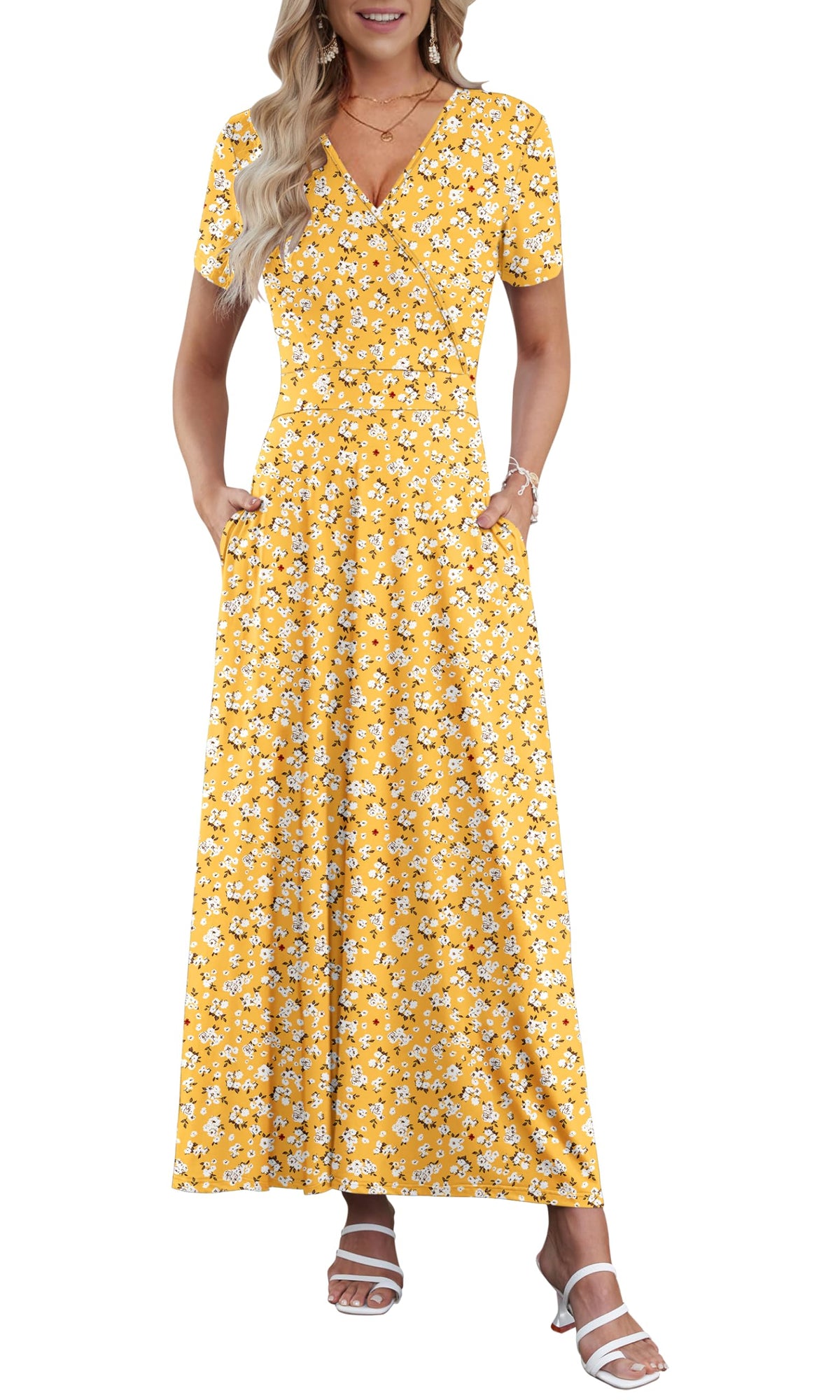 AUSELILY Maxi Dresses for Women Ankle Length Floral Beach Long Flowy Dress