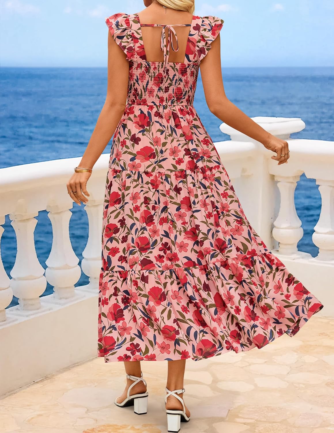ZESICA Women's Summer Boho Floral Wedding Guest Midi Dresses