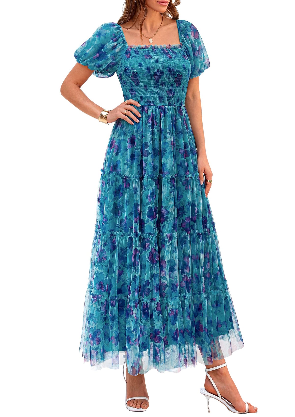 PRETTYGARDEN Women's Summer Smocked Midi Tulle Dress