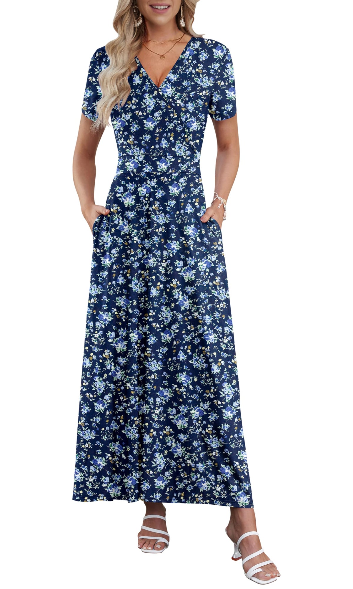 AUSELILY Maxi Dresses for Women Ankle Length Floral Beach Long Flowy Dress
