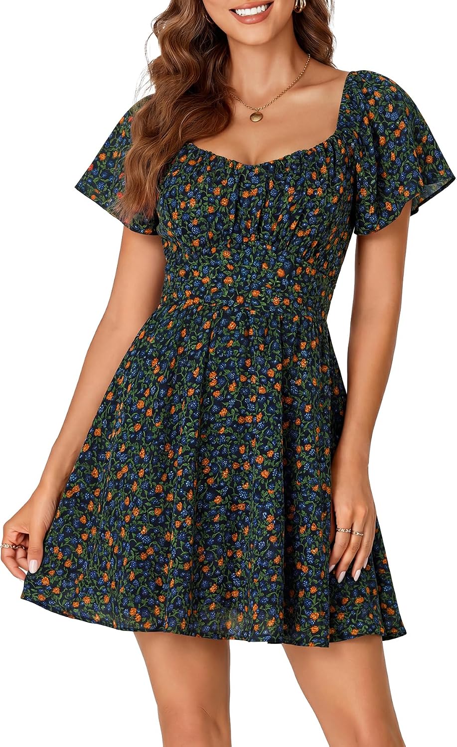 Rooscier Women's Tie Back Short Sleeve Mini Dress