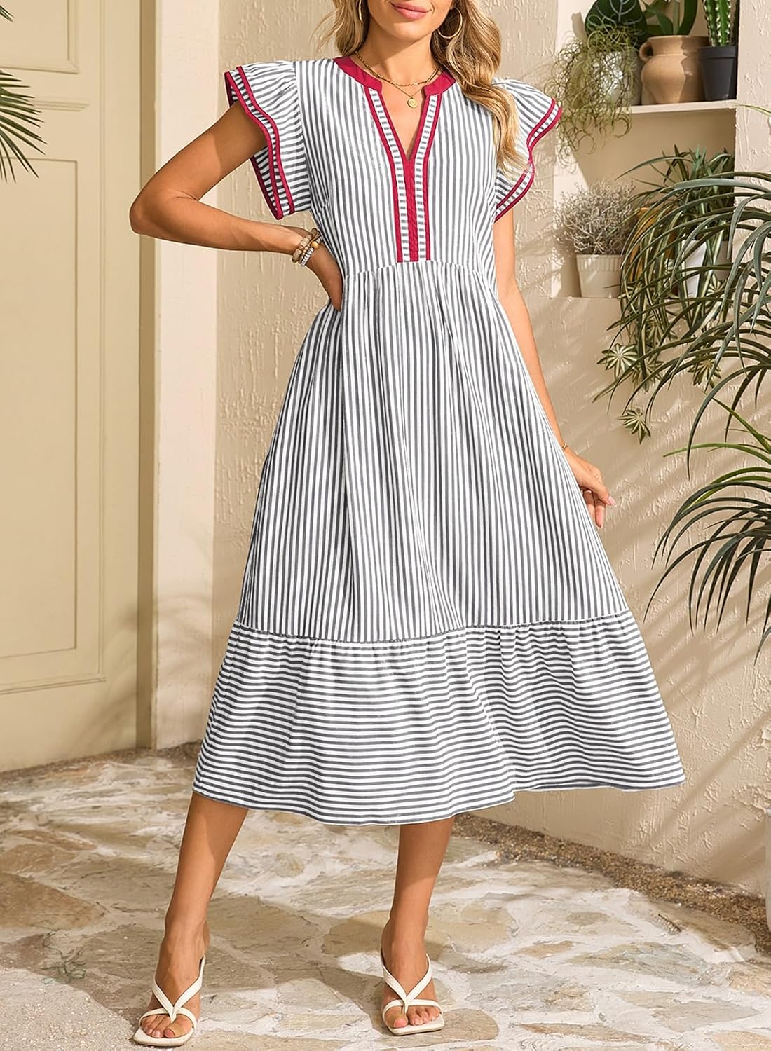 Dokotoo Womens Dresses 2026 V-Neck Cap Sleeve Empire Waist Dress