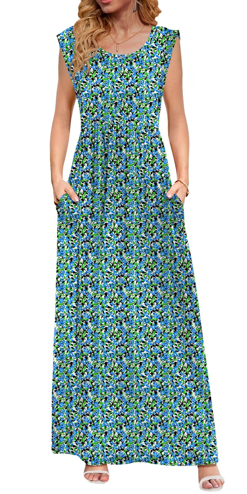 DB MOON Womens 2026 Maxi Dresses Empire Waist Long Summer Dress Casual Cap Short Sleeve Sundress with Pockets
