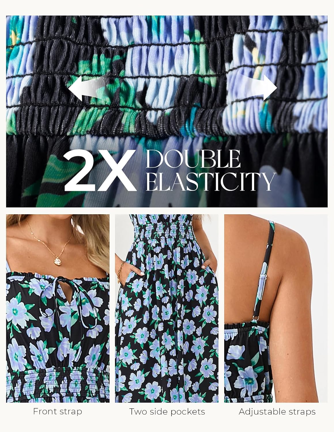 GRACE KARIN 2026 Women's Hawaiian Midi Sundress Summer Vacation Spaghetti Floral Clothes Boho Casual Dresses with Pockets