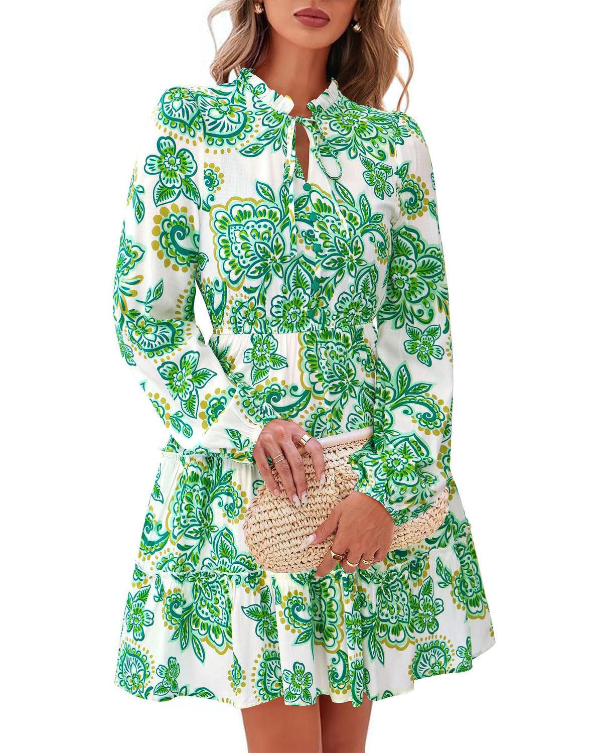 BTFBM Women Fall Dresses 2026 Floral Long Sleeve Mini Boho Dress