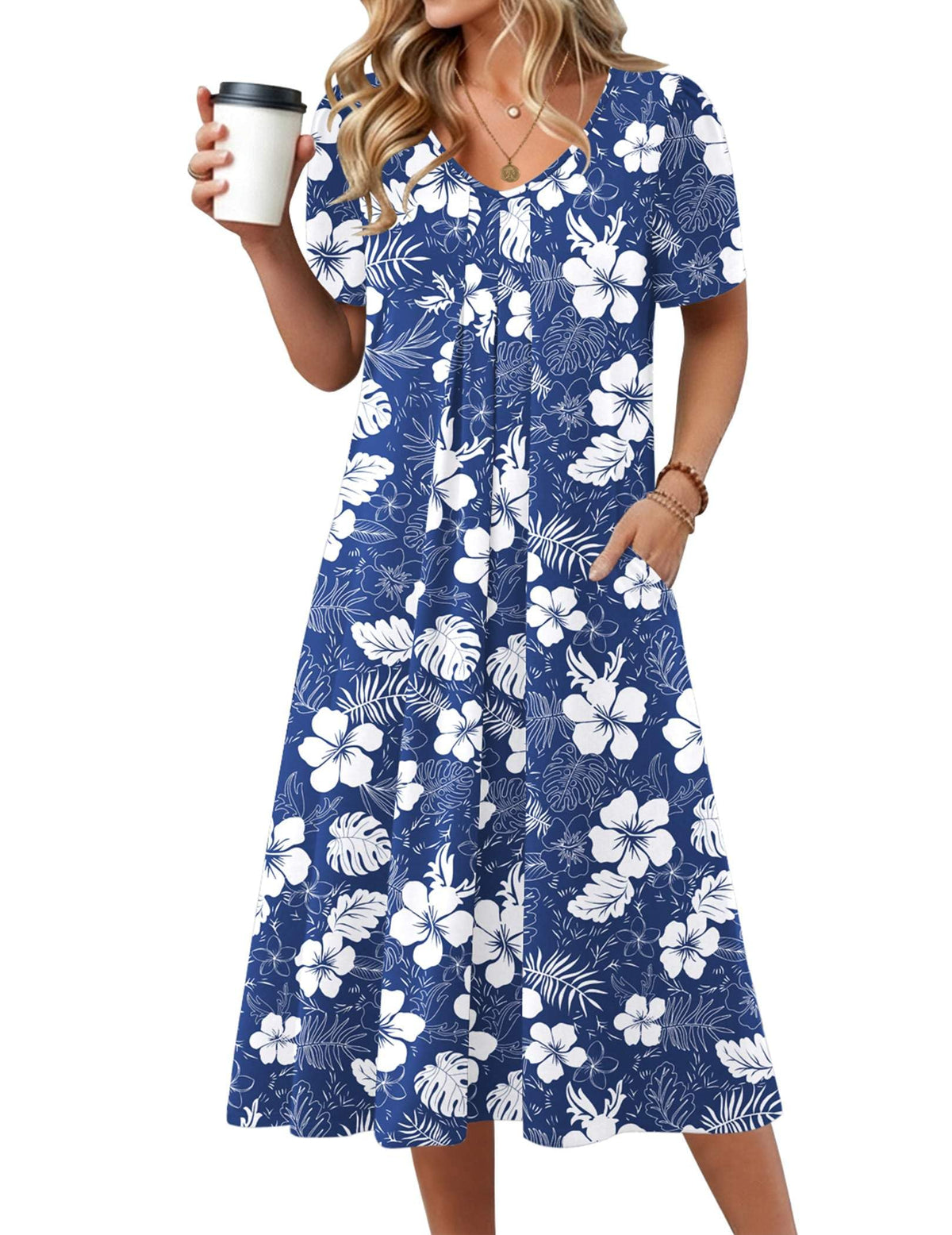 Zeagoo Summer Casual Dress for Womens Floral Midi Sundress with Pockets