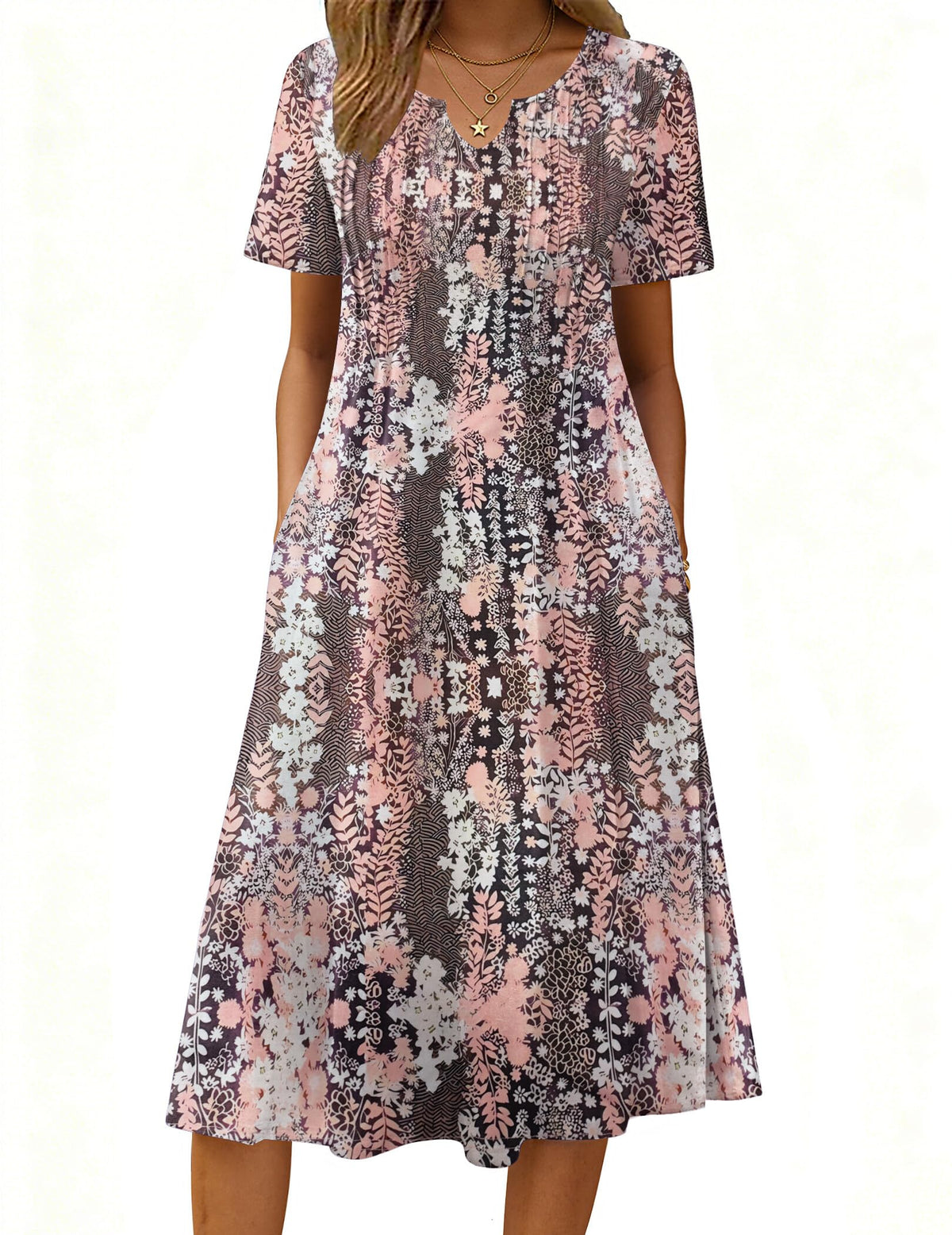 Zeagoo Summer Dresses for Women 2026 Casual Short Sleeve Aline Midi Dress with Pocket Flowy Pleated Tshirt Beach Sundress