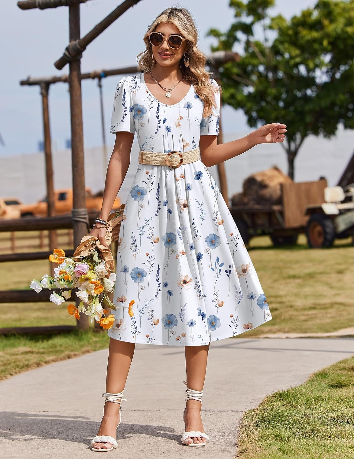Zeagoo Summer Casual Dress for Womens Floral Midi Sundress with Pockets