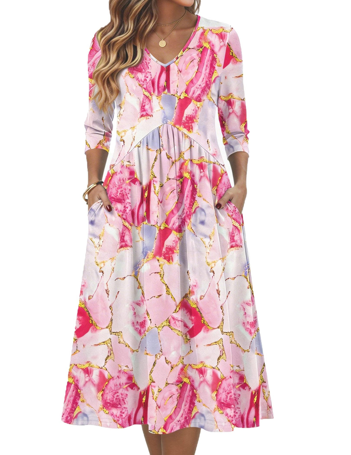 Zeagoo Summer Dresses for Women 2026 3/4 Sleeve Casual Midi Tshirt Dresses