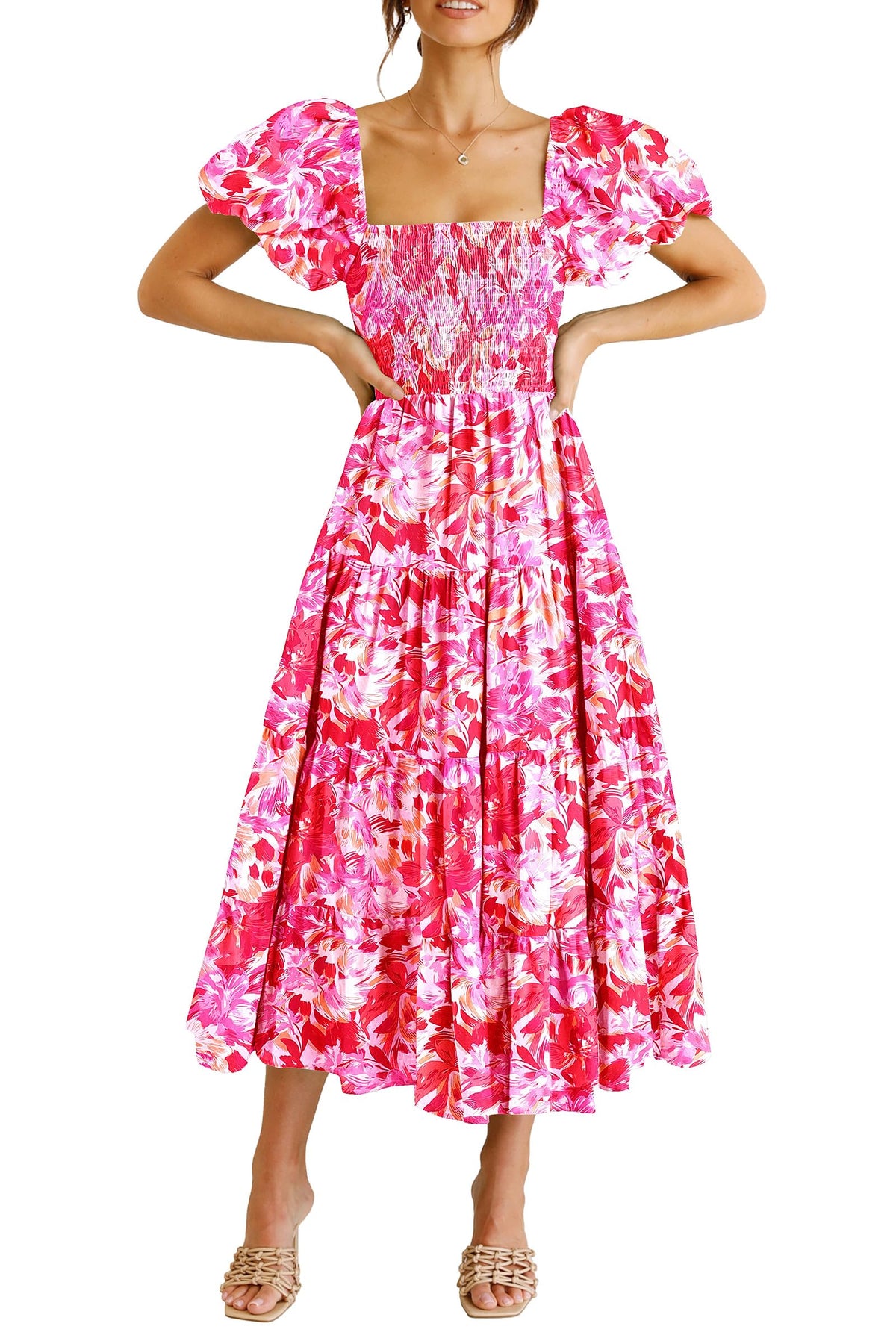 PRETTYGARDEN Women's Smocked Midi Wedding Guest Dress
