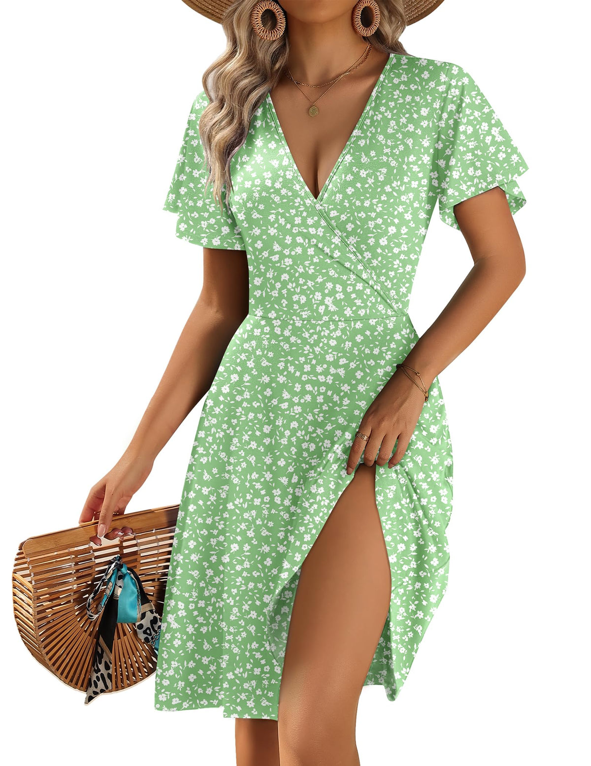 Zeagoo Womens Summer Dresses Wrap V Neck Dress Floral A-Line Ruffle Sleeve Casual Sundress with Pockets 2026