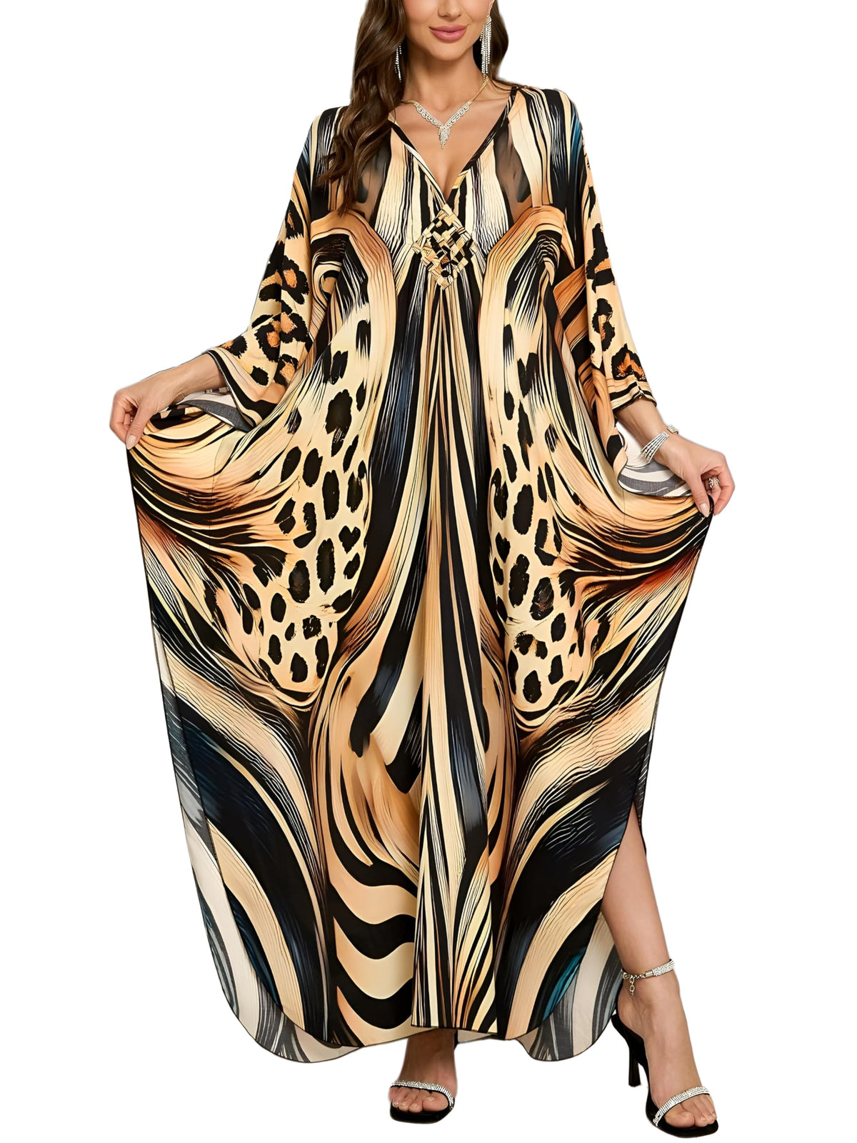 KEYLORTING Plus Size Kaftan Dress Women, African Moo Moo Print Caftan, Batwing Dress, Beach Cover Up for Party and Loungewear