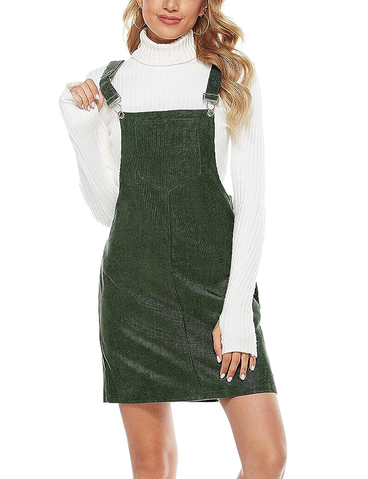 Tanming Women's Corduroy A Line Cute Jumper Pinafore Bib Overall Mini Dress Skirt